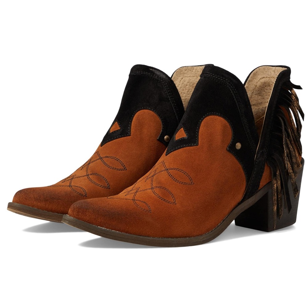 Circle G by Corral Women's Brown/Black Fringe Laser Ankle Boots Q0236 NIB - 6.5